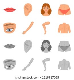 Vector design of body and part symbol. Collection of body and anatomy stock vector illustration.