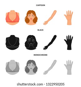 Vector design of body and part symbol. Set of body and anatomy vector icon for stock.