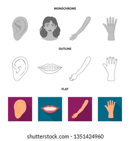 Vector design of body and part symbol. Set of body and anatomy stock vector illustration.