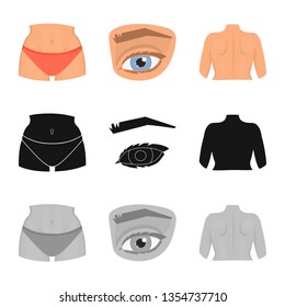 Vector design of body and part symbol. Set of body and anatomy stock vector illustration.