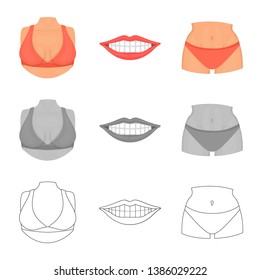 Vector design of body and part symbol. Set of body and anatomy vector icon for stock.