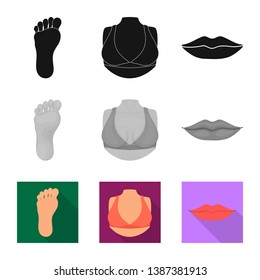 Vector design of body and part symbol. Set of body and anatomy stock vector illustration.