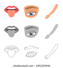 Vector design of body and part symbol. Collection of body and anatomy stock vector illustration.