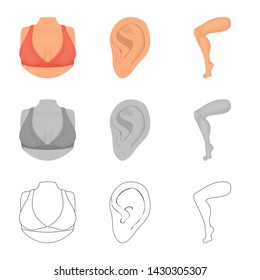 Vector design of body and part symbol. Set of body and anatomy vector icon for stock.