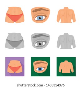 Vector design of body and part symbol. Set of body and anatomy vector icon for stock.
