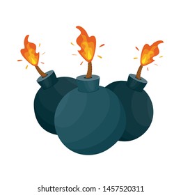 Vector design of bomb and fuse icon. Set of bomb and fire stock vector illustration.
