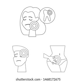 Vector design of bone and inflammation logo. Set of bone and wound vector icon for stock.