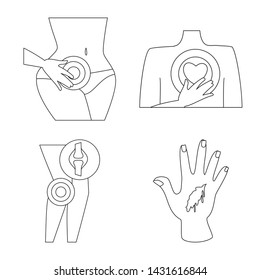 Vector design of bone and inflammation sign. Collection of bone and wound stock vector illustration.