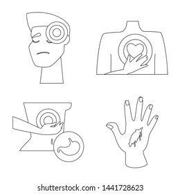 Vector design of bone and inflammation symbol. Set of bone and wound vector icon for stock.