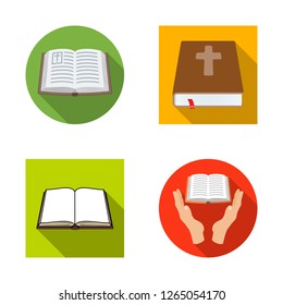 Vector design of book and christian icon. Set of book and holy stock vector illustration.