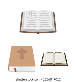 Vector design of book and christian logo. Collection of book and holy vector icon for stock.