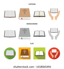 Vector design of book and christian symbol. Collection of book and holy stock vector illustration.