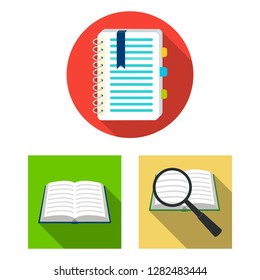 Vector design of book and open icon. Set of book and pencil vector icon for stock.