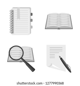 Vector design of book and open logo. Set of book and pencil vector icon for stock.