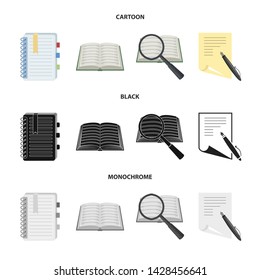 Vector design of book and open logo. Collection of book and pencil vector icon for stock.