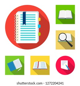 Vector design of book and open sign. Collection of book and pencil vector icon for stock.