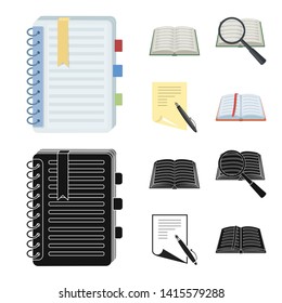 Vector design of book and open sign. Collection of book and pencil vector icon for stock.