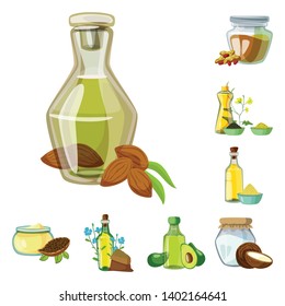 Vector design of bottle and glass  logo. Set of bottle and agriculture stock symbol for web.
