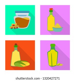 Vector design of bottle and glass  sign. Collection of bottle and agriculture stock symbol for web.