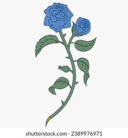 Diseño vectorial de un ramo de rosas, con hojas, pétalos y espinas, regalo para los amantes, planta para la decoración