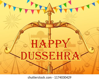 Vector design of Bow and Arrow of God Rama for Happy Dussehra festival of India