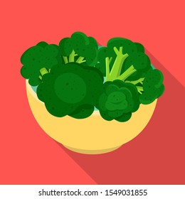 Vector design of bowl and broccoli symbol. Graphic of bowl and green stock symbol for web.