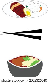 Vector design of a bowl of Vietnamese Beef Noodle Soup Ph with vegetables