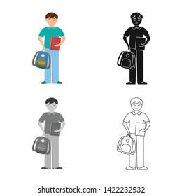Vector design of boy and baby  logo. Set of boy and backpack vector icon for stock.