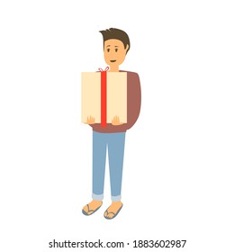 Diseño vectorial del niño y su regalo , ilustración vectorial