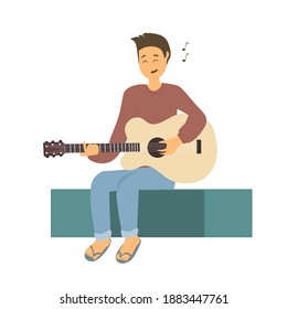 vector design of boy playing a guitar , vector illustration