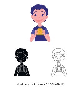 Vector design of boy and sandwich icon. Set of boy and butter vector icon for stock.