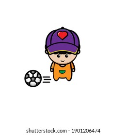 Vector design of boy wearing orange shirt playing soccer
