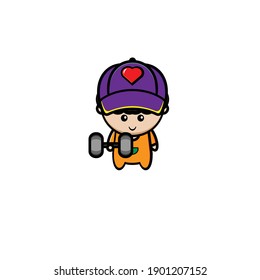 Vector design of boy wearing orange shirt lifting a barbell