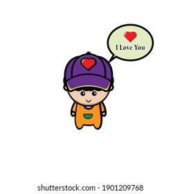 Vector design of boy wearing orange shirt saying i love mom