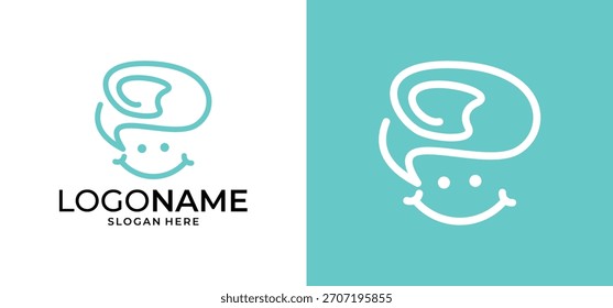 Diseño de Vector de un logotipo de arte de la línea cerebral y una expresión sonriente.