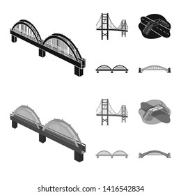 Vector design of bridge and construction sign. Collection of bridge and arch stock symbol for web.