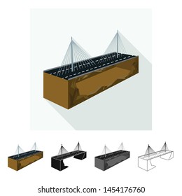 Vector design of bridge and mounted sign. Set of bridge and long stock vector illustration.