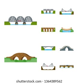Vector design of bridgework and bridge sign. Set of bridgework and landmark stock vector illustration.