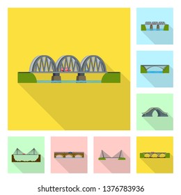 Vector design of bridgework and bridge sign. Set of bridgework and landmark vector icon for stock.