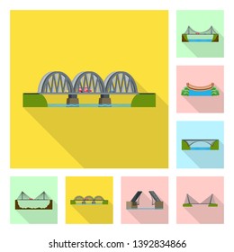 Vector design of bridgework and bridge sign. Collection of bridgework and landmark stock symbol for web.