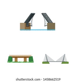 Vector design of bridgework and bridge sign. Set of bridgework and landmark vector icon for stock.