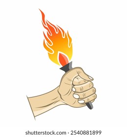 Vector design Bright illustration of a hand holding a burning torch, symbolizing strength, freedom and resilience. Perfect for leadership and perseverance themes.