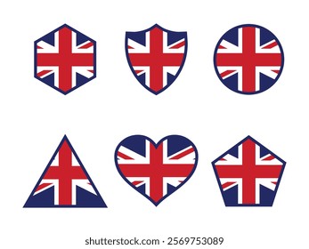 vector design of the british flag emblem with various shapes
