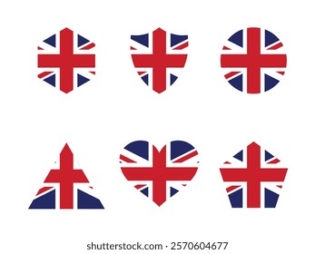 vector design of the british flag emblem with various shapes
