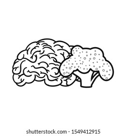 Vector design of broccoli and brain sign. Graphic of broccoli and benefit vector icon for stock.
