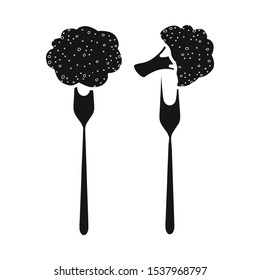 Vector design of broccoli and fork icon. Web element of broccoli and kitchen vector icon for stock.