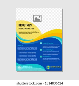 vector design for Brochure, Annual Report, Magazine, Poster, Corporate Presentation, Portfolio, Flyer, infographic, layout modern abstract wave blue and yellow color size A4, Easy to use and edit