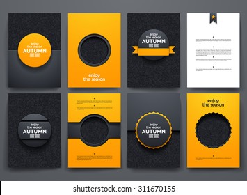 Vector design brochures with doodles backgrounds on autumn theme