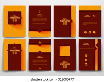 Vector design brochures with doodles backgrounds on autumn theme