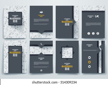 Vector design brochures with doodles backgrounds on business theme